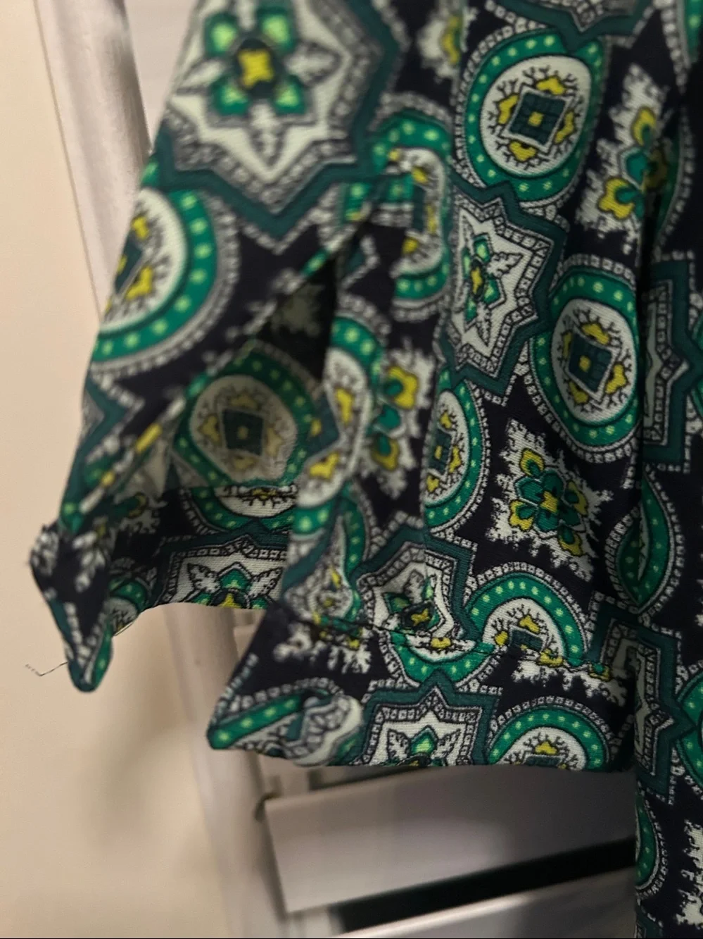 J. Crew Green Geometric Short-Sleeve Lined Shift Dress